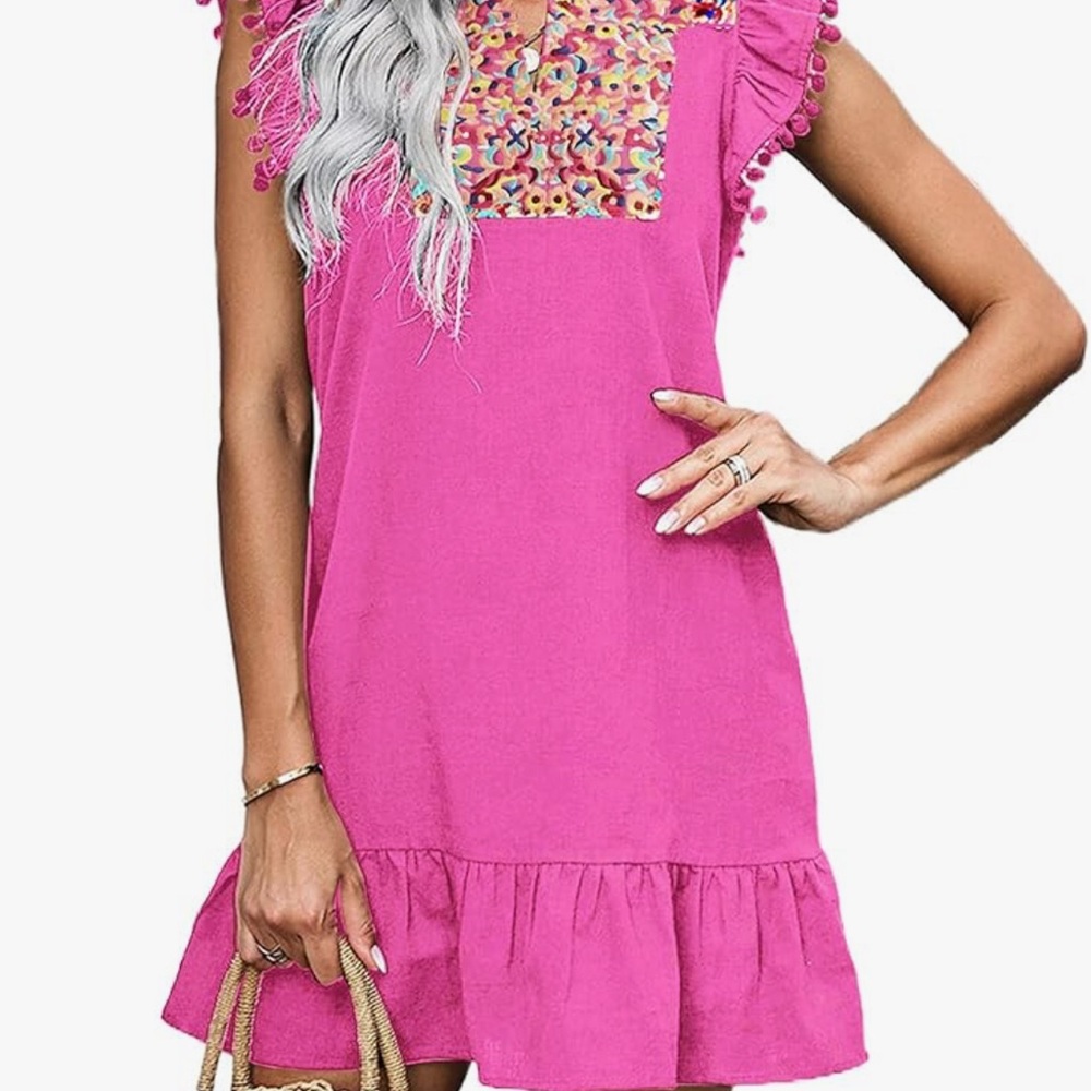 Vibrant Pink Ruffle Mini Dress